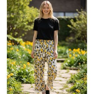 Solitaire Swim Cover Up Pants Lemon  Pom Pom Trim Elastic Waist boho Small